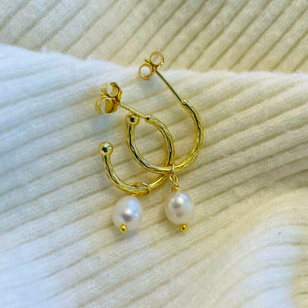 Gold plated drop earrings, fresh water pearl earrings